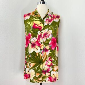 Vintage California Krush Tropical Rayon Blouse Top Small Button Front Sleeveless